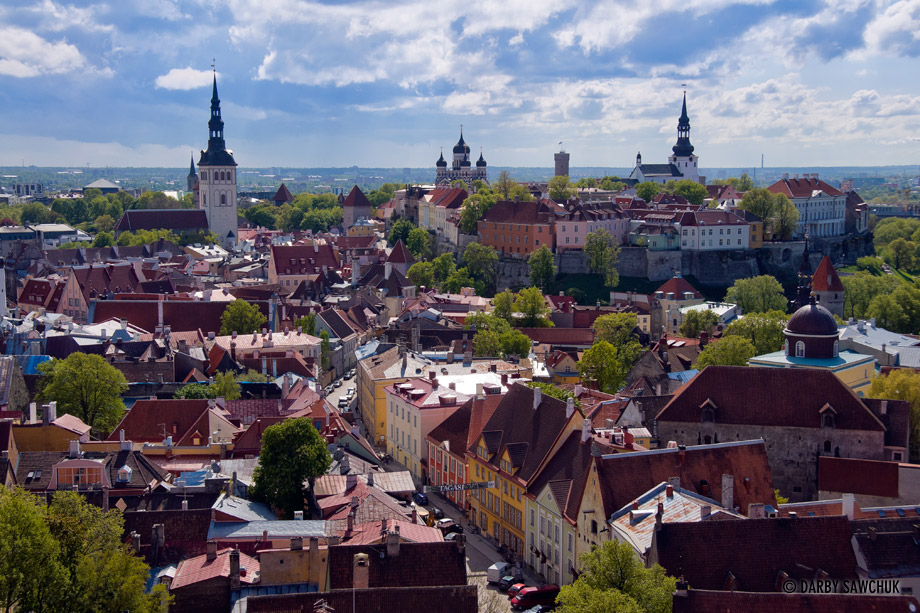 The medieval city of Tallinn as viewed from above.