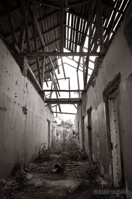 The crumbling interior of one of the abandonned Soviet military barracks in Paldiski, Estonia.