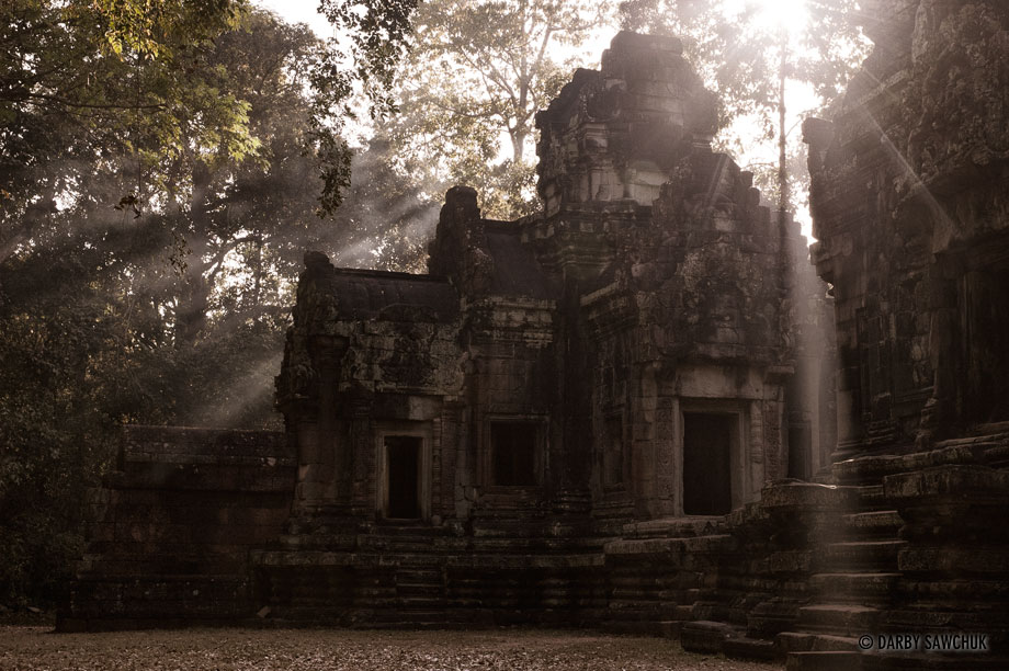 Sunlight streams around the temple at Thommanon in the Angkor region of Cambodia.