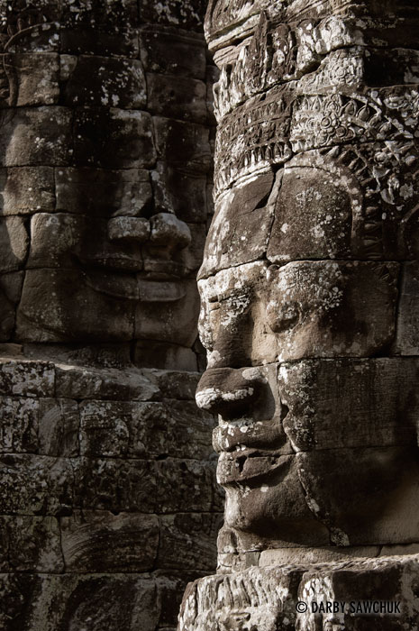 Stone faces at the temple of Bayon in Cambodia.