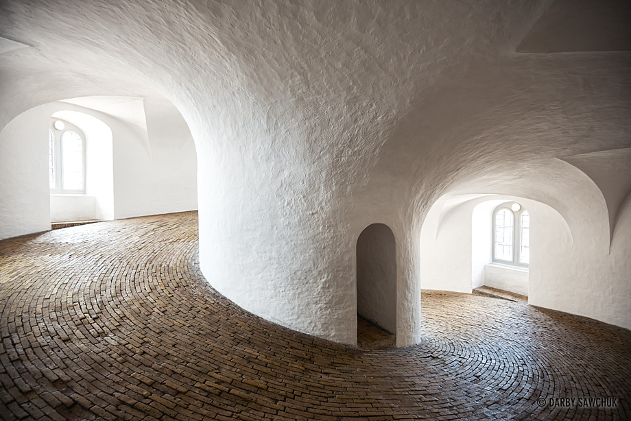 The spiral slope that winds up the interior of the Round Tower in Copenhagen.