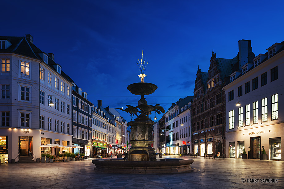 The Stork Fountain in Amagertorv, a central square in Copenhagen.