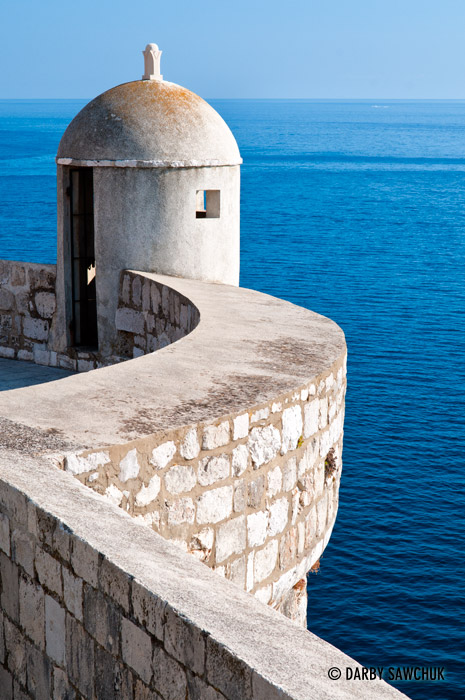 The walls of Dubrovnik overlooking the Adriatic Sea in Croatia.
