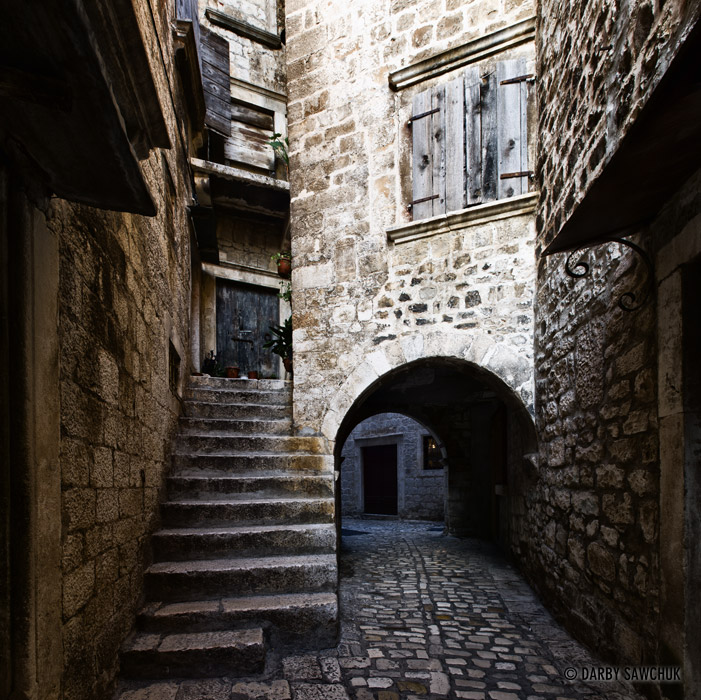 A medieval alley in the old town of Trogir, Croatia.