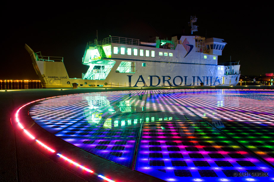 The Greeting to the Sun, an art installation in Zadar that uses solar power to illuminate part of the boardwalk in the evening.