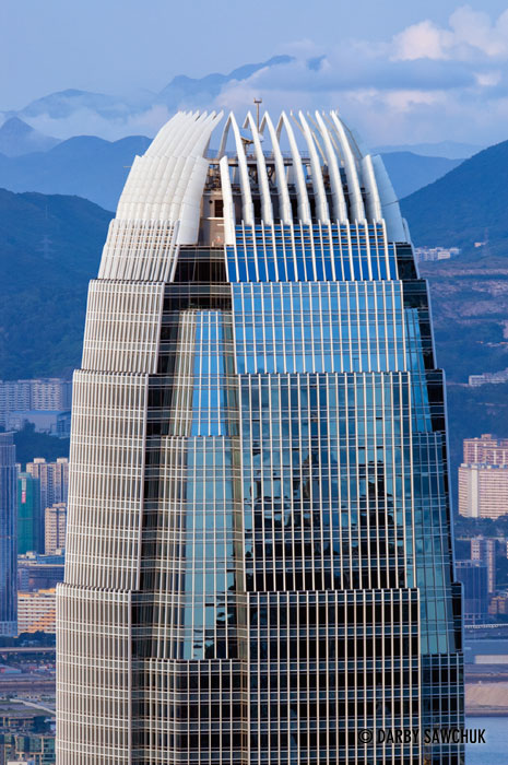 The top of Two International Finance Centre in Hong Kong.