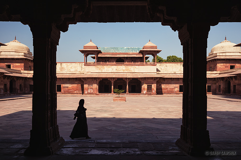 The courtyard of the Palace of Jadh Bai at Fatehpur Sikri in Uttar Pradesh, India.