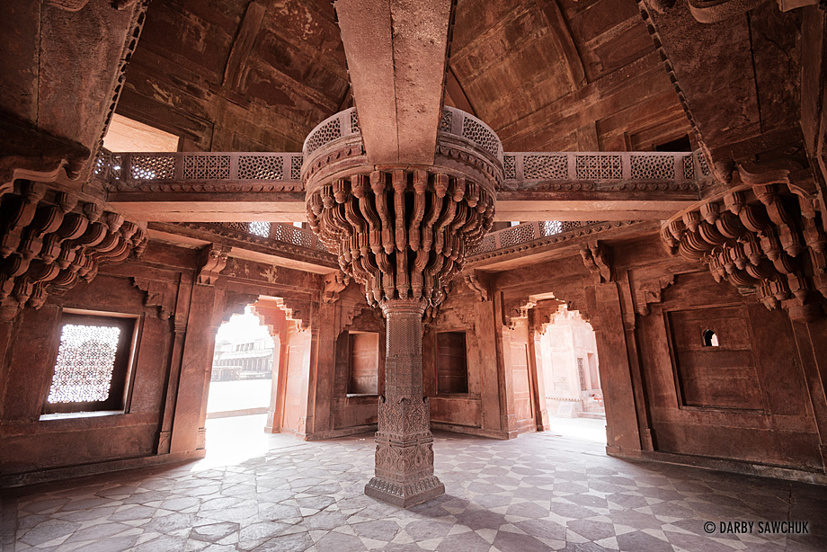 The interior of Diwan-i-Khas at Fatehpur Sikri in Uttar Pradesh, India.