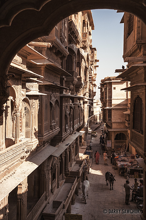 Intricate stonework covers the Patwa-ki-Haveli in Jaisalmer, India.