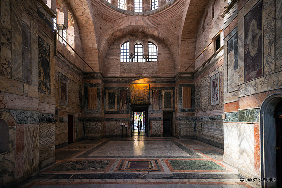 The main room of the Chora Museum, formerly a Byzantine Church, then later a Ottoman Mosque.