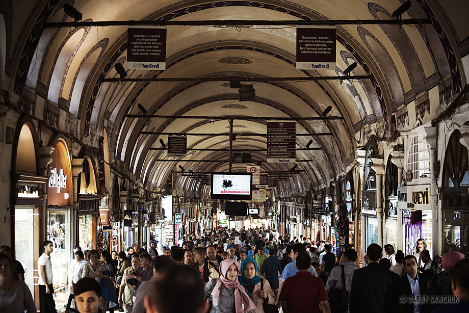 Crowds of shoppers flow through Kalpakcılar Street, known for its jewellers in the Grand Bazaar.