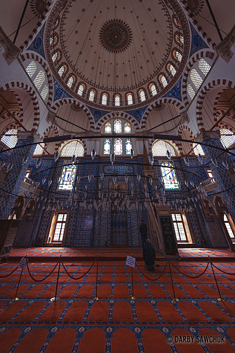 The interior of the interior of the Rüstem Pasha Mosque in Istanbul, Turkey.