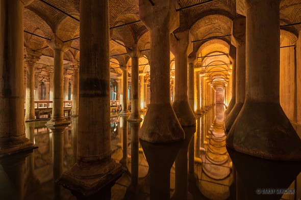 The columns of the Basilica Cistern in Istanbul, Turkey.