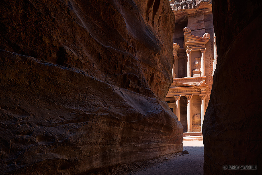 A panoramic view of the Street of Facades and the Royal Tombs of Petra, Jordan.