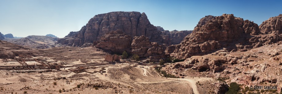 A panoramic view of Pthe Petra City centre and the surrounding hills.