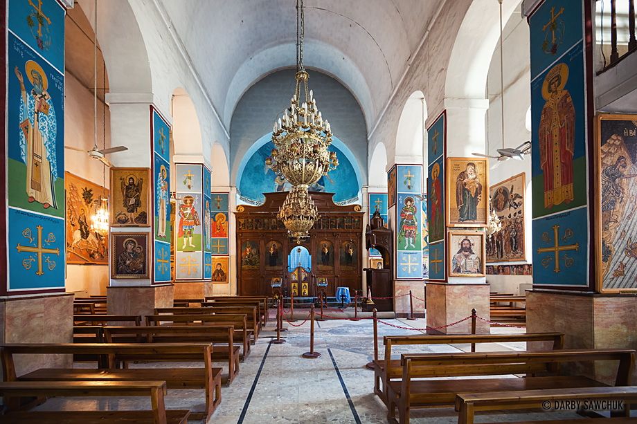 The Greek Orthodox St. George's Church in Madaba which features the Mosaic Map, the oldest known map of Palestine.