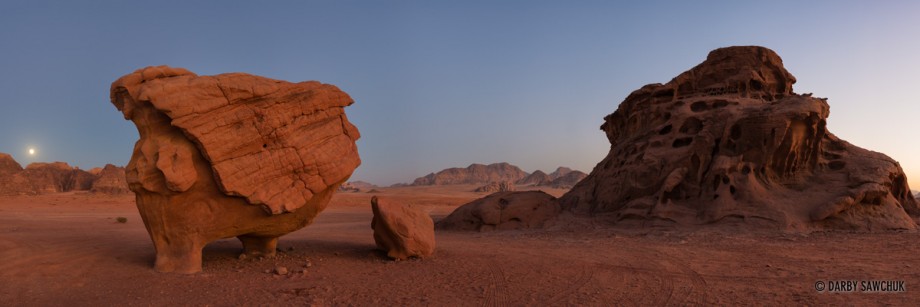 A panoramic view of Chicken Rock in the late evening light. The head of the 'chicken' lays beside the rock.