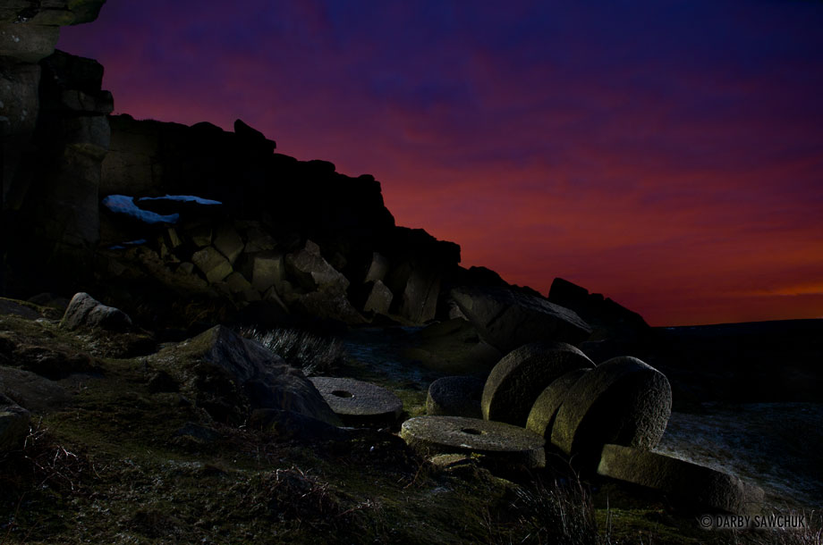 Abandoned millstones at Stanage Edge in the Peak Districk, England.