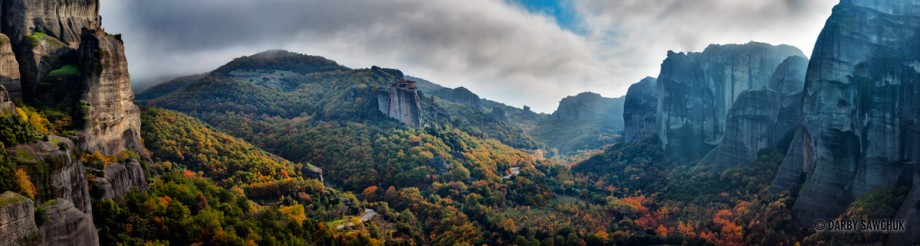 A panoramic view of the  Monastery of Rousanou in Meteora, Greece.