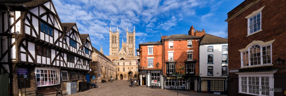 Panoramic view of Lincoln Cathesdral and the square outside in Lincoln, Lincolnshire.
