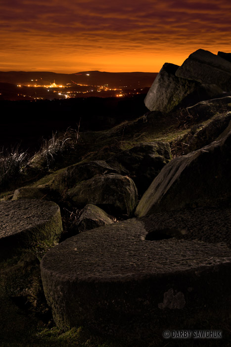 Abandoned millstones at Stanage Edge in the Peak Districk, England.