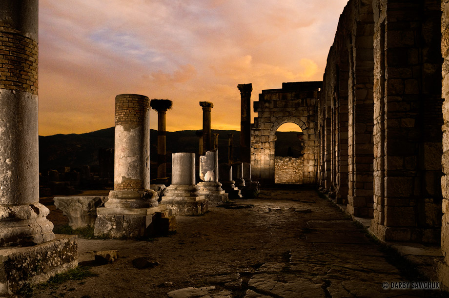 Ruins of the bascilica at the Roman ruins at Volubilis, Morocco.