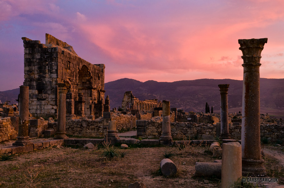 The Triumphal Arch amidst the ruins of Volubilis, Morocco.