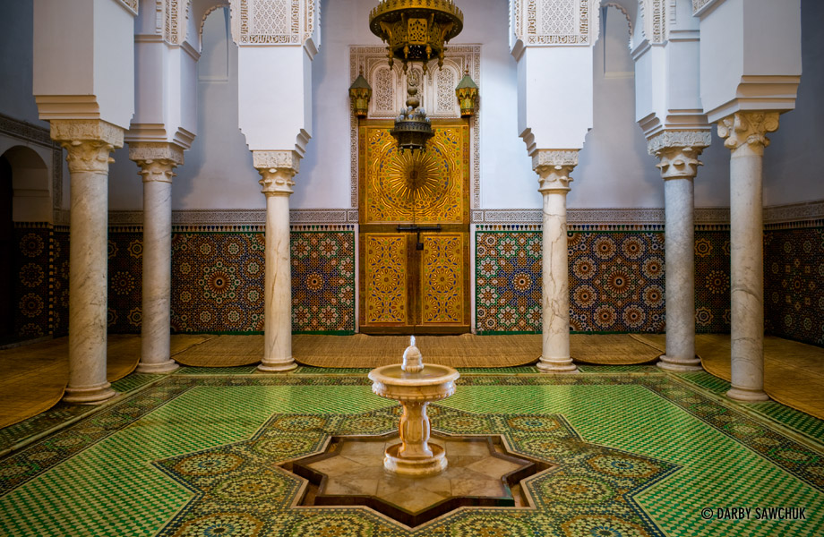 A fountain in one of the courts in the Mausoleum of Moulay Ismail in Meknes, Morocco.
