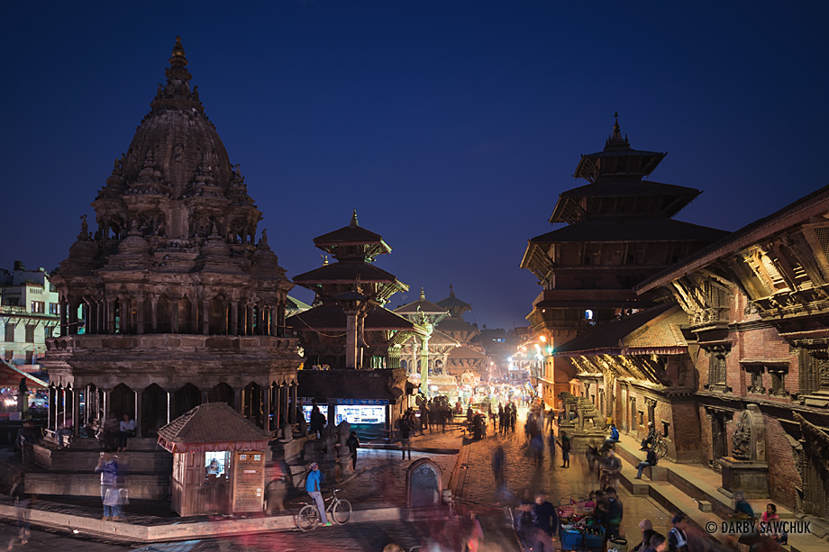 Evening in Patan Durbar Square in the Kathmandu Valley.