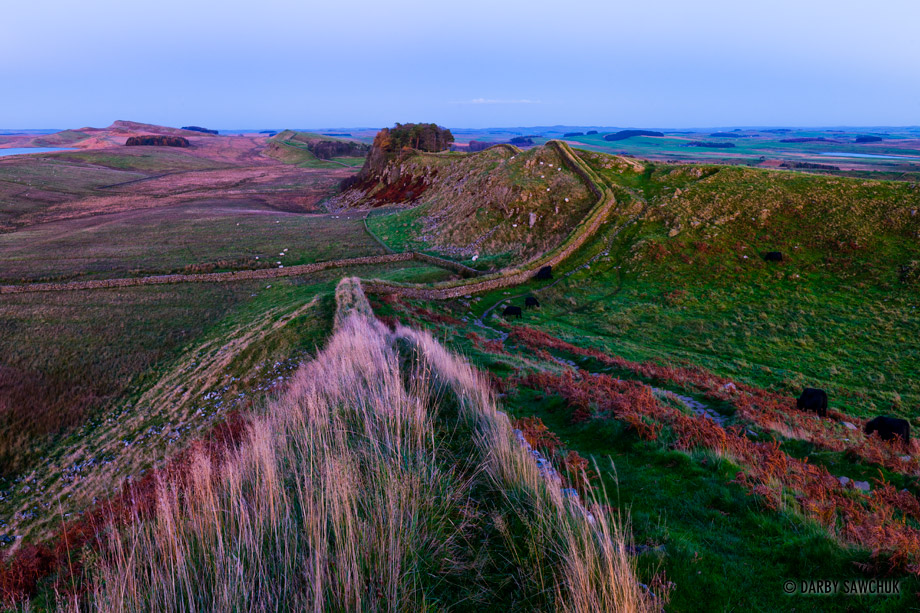 Housesteads Roman Fort in the evening in Northumberland.