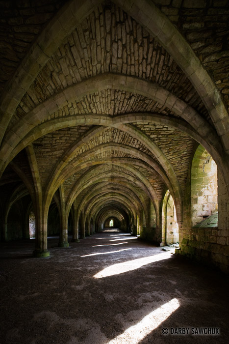 The arched undercroft at Fountains Abbey in North Yorkshire.