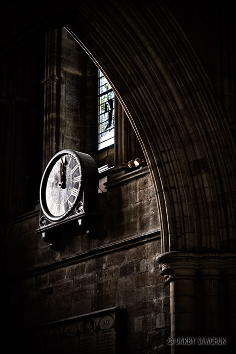 A clock inside Ripon Cathedral in North Yorkshire.