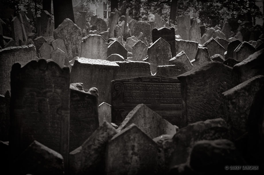 Gravestones in the Old Jewish Cemetery in Prague, Czech Republic.