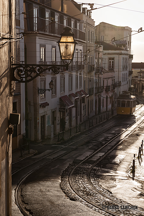 One of Lisbon's old-time trams winds its way up the city's steep hills.