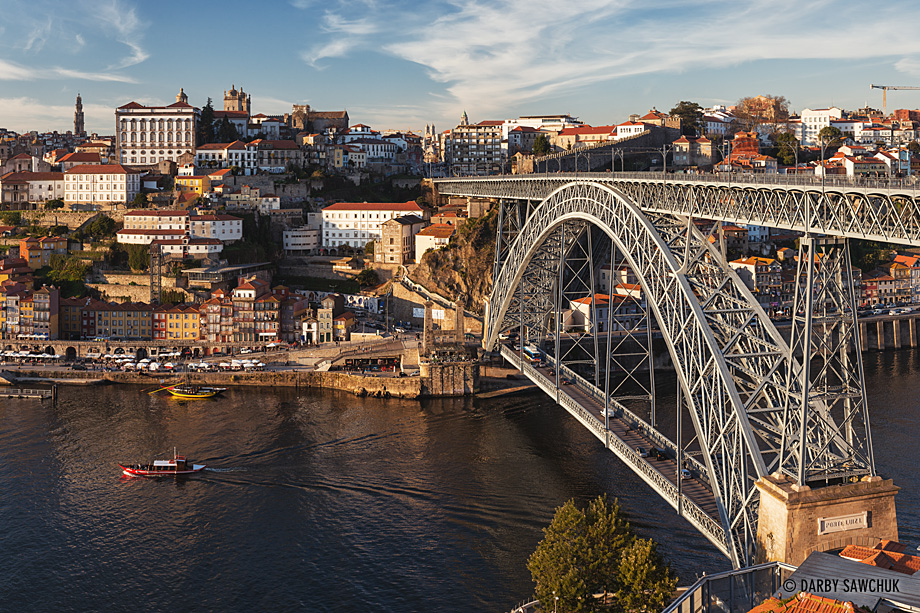 The Dom Luís I Bridge, an icon of Porto and the hills of the city across the Douro River.