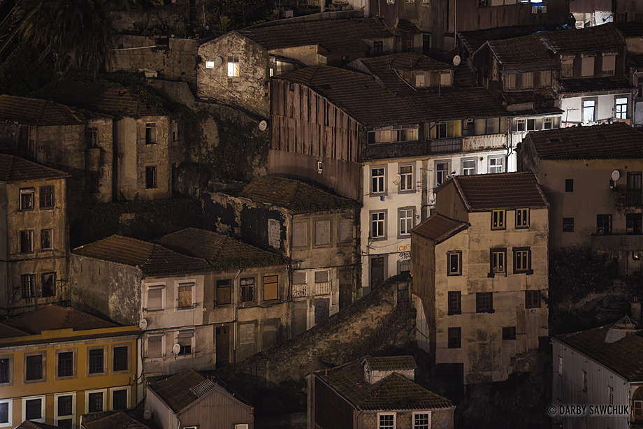 Older houses stack upon one another near the Funicular dos Guindais in Porto.