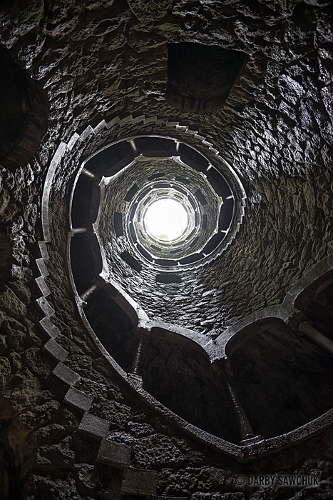 Looking up from the Initiation well at Quinta da Regaleira in Sintra.
