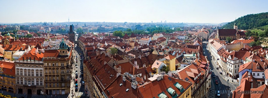 Panoramic view of the Mala Strana district from the  Church of Saint Nicolas. (Click for a larger image.)