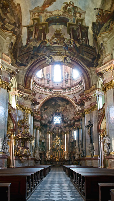 The interior of the Church of Saint Nicolas in Prague, Czech Republic.