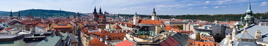 A panoramic view from the Powder Tower towards Old Town in Prague, Czech Republic. (Click for a larger image.)