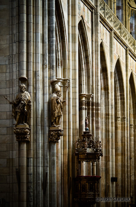 The interior of St. Vitus Cathedral in Prague Czech Republic.