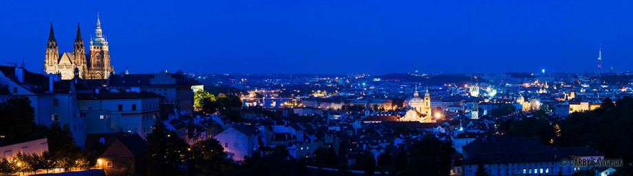 Panoramic view of Prague by night.