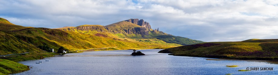 Panorama of the Old Man of Storr behind Loch Fada on the Isle of Skye, Scotland.