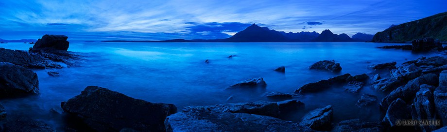 Panoramic view from Elgol looking towards the Cullins on the Isle of Skye, Scotland.