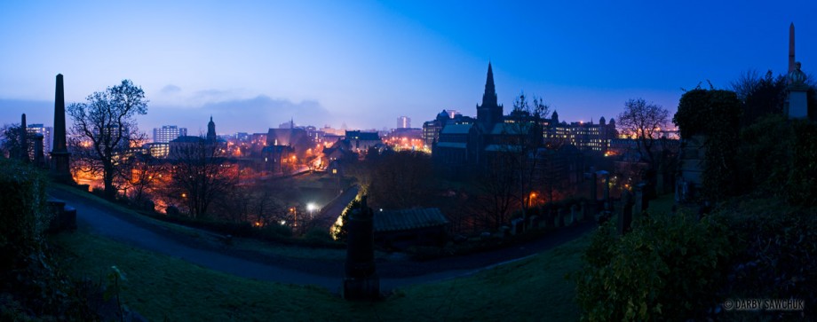 Panoramic view from the Glasgow Necropolis towards Glasgow Cathedral.