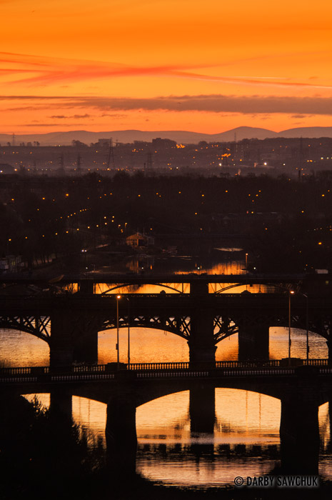 Bridges spanning the river Clyde in Glasgow, Scotland.