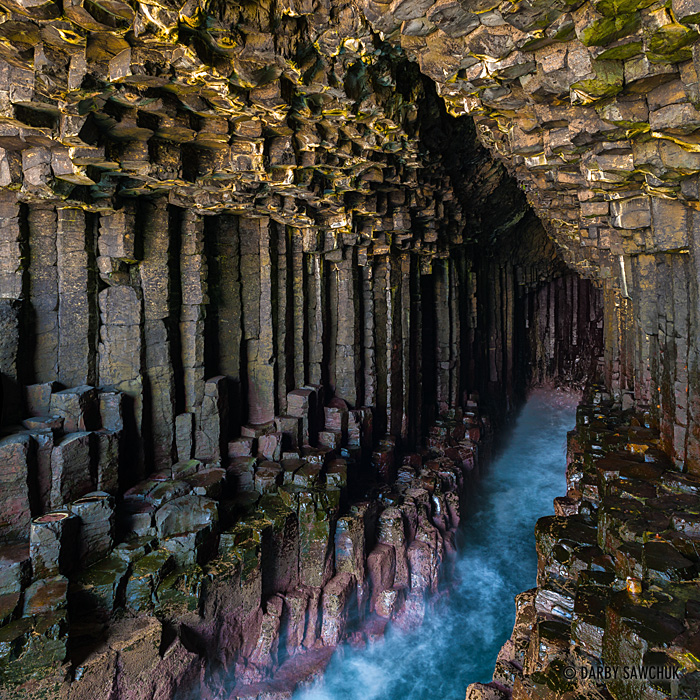 Tides rush into the basalt columns that form Fingal’s Cave on the island of Staffa.