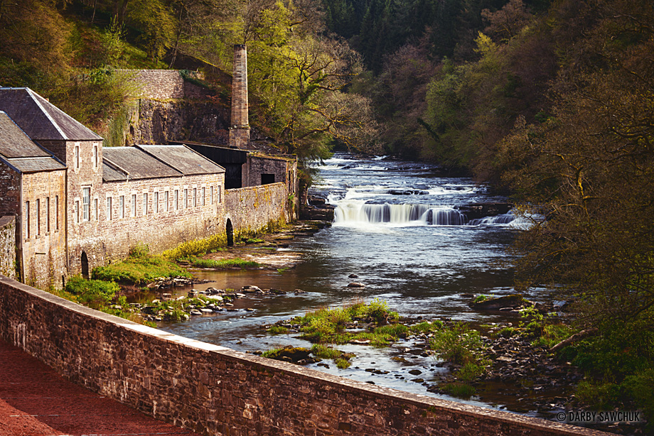 New Lanark Mill and the River Clyde in Lanarkshire, Scotland.