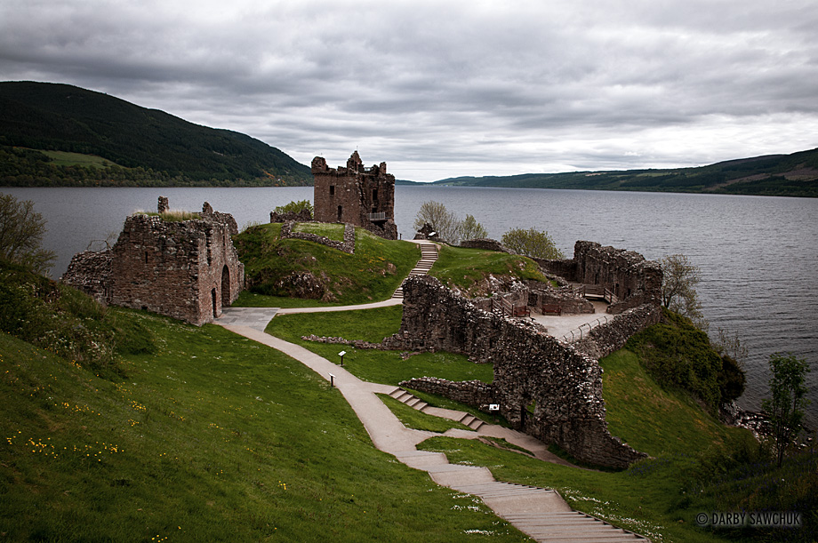 Urquhart Castle on the shores of Loch Ness in the Scottish Highlands.