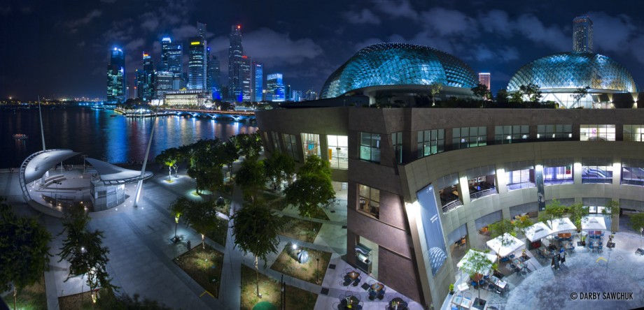 A panoramic view of the Esplanade and the Singapore city centre.